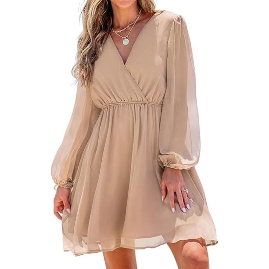 V Neck Chiffon Mini Dress